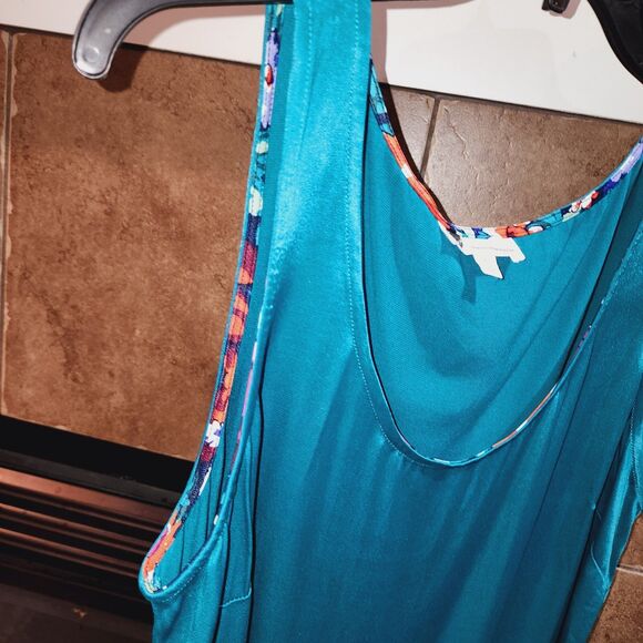 FLOREAT LOVED By ANTHROPOLOGE Sz L Teal Rayon Silky Coastal Clean Girl Tank Top - Picture 3 of 6
